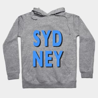 The word Sydney in tow lines with drop shadow. Hoodie